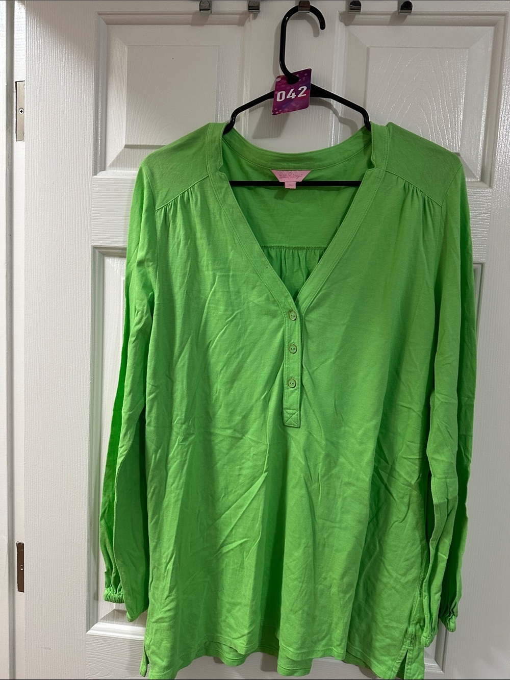Lilly Pulitzer Bright Green Long Sleeve Henley Top